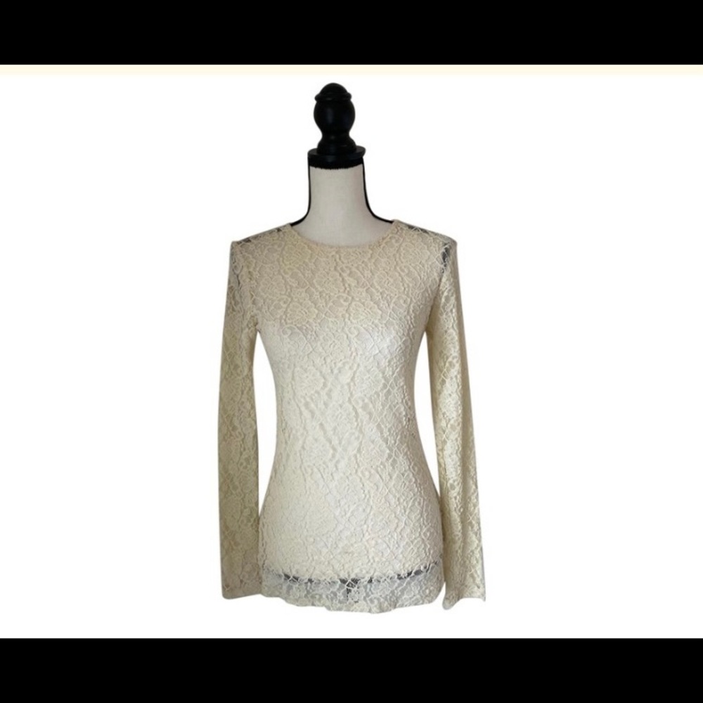 Alice and Olivia Cream Lace Long Sleeve Top / Size Small